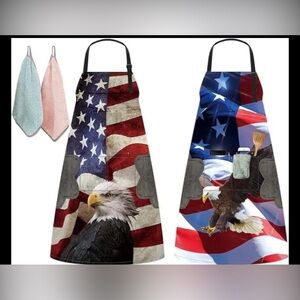 2 packs Aprons Unisex/3Pockets, Adjustable Waterproof Kitchen Bib Apron/2Towel
